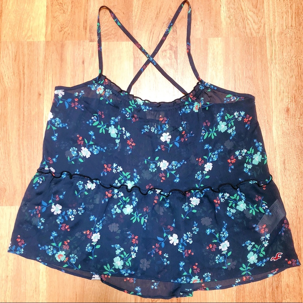 Hollister Navy Floral Tank L Large